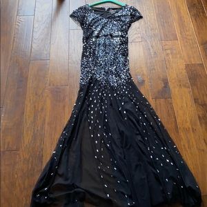 Floor length sequin and beaded black dress